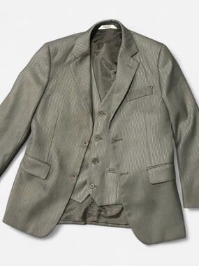 Unbranded Men's Olive Gray Pinstripe 3-Piece Suit Jacket